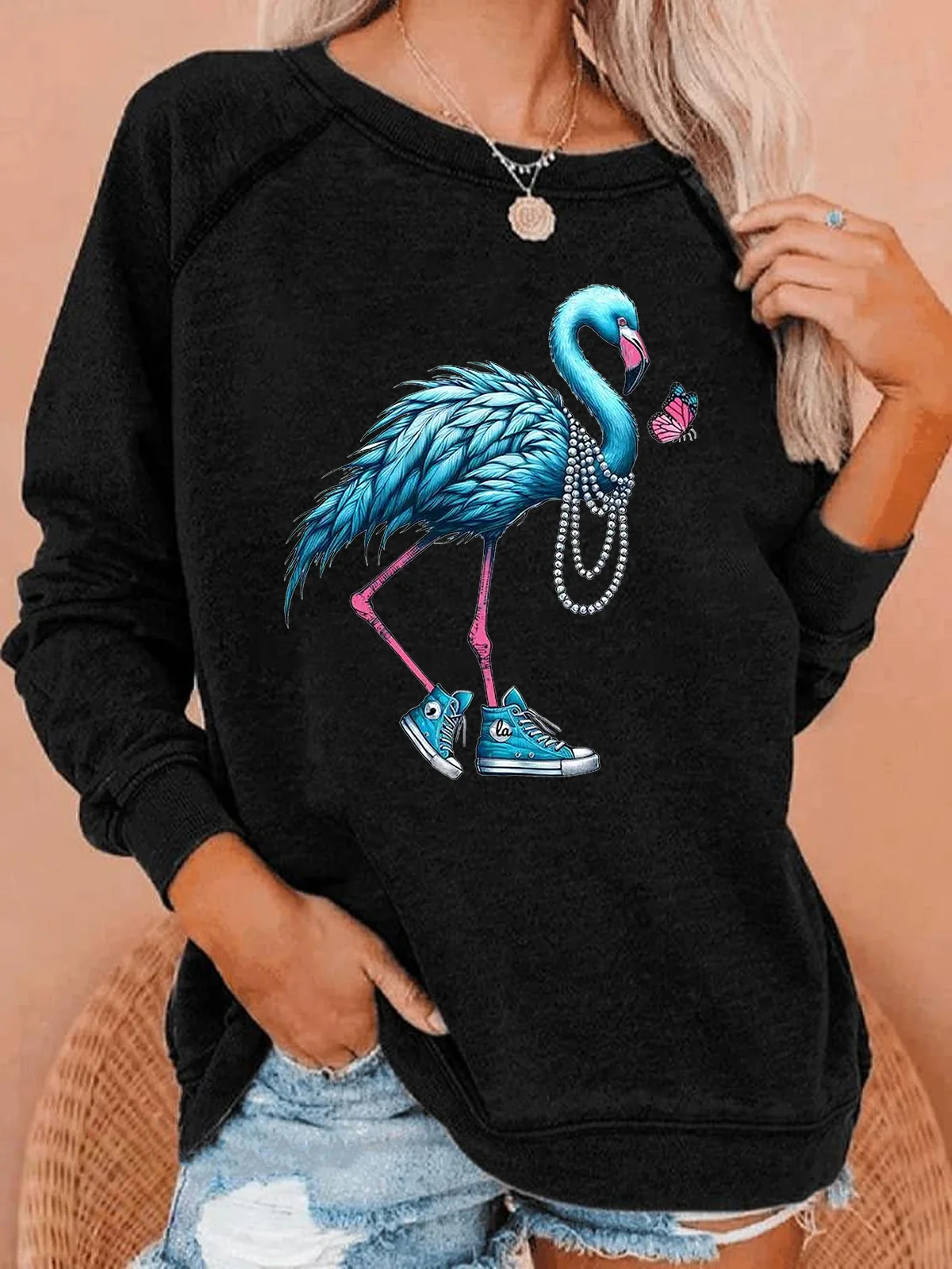 Flamingo Chuck and Pearl Comma LA Kamala Casual Round Neck Long Sleeve Sweatshirt