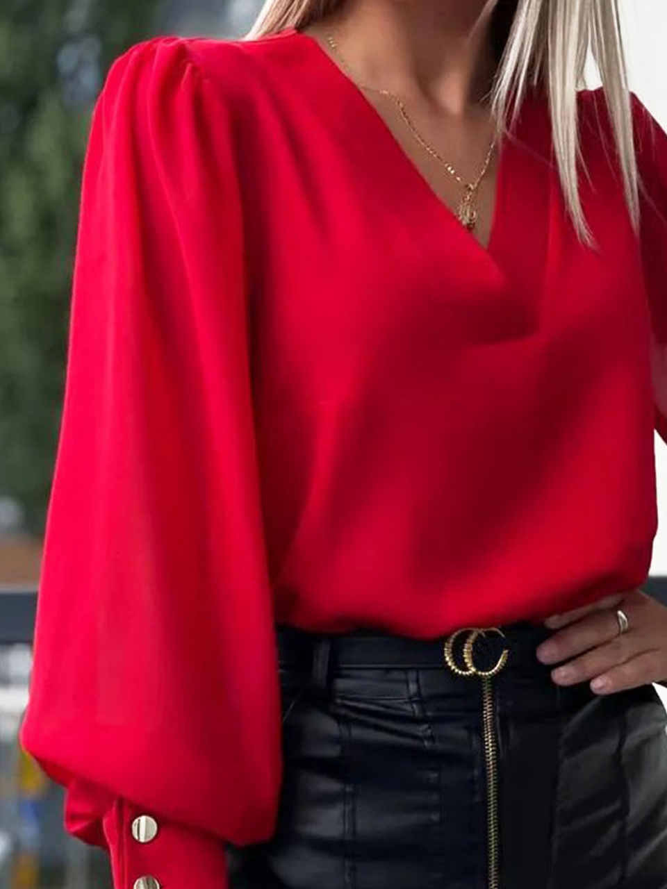 Casual Plain V Neck Mesh Blouse