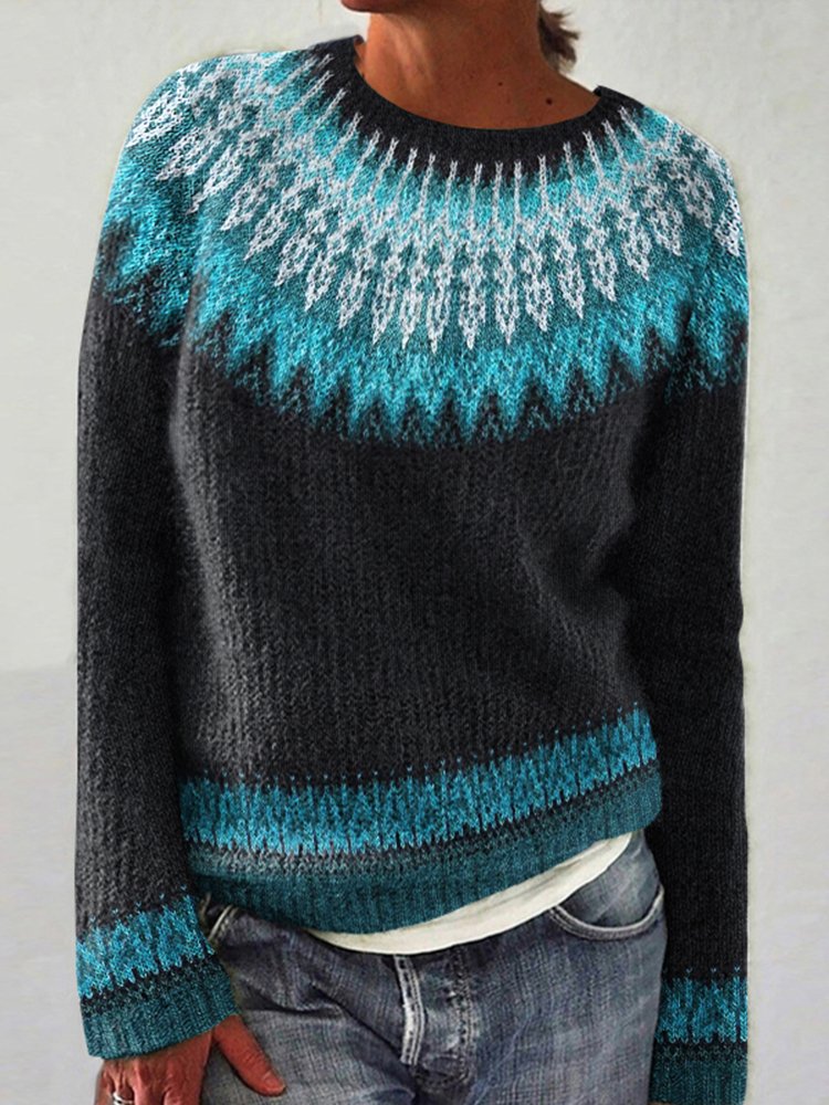 ntage Fairman Island Knit Jacquard Crew Neck Sweater