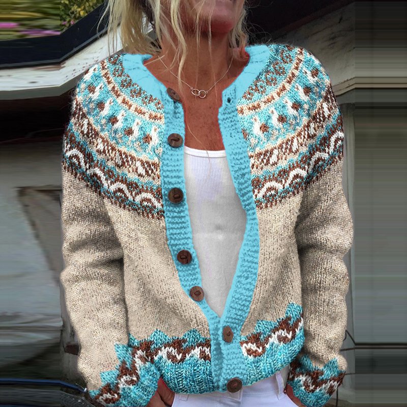 Vintage geometric pattern knitted cardigan