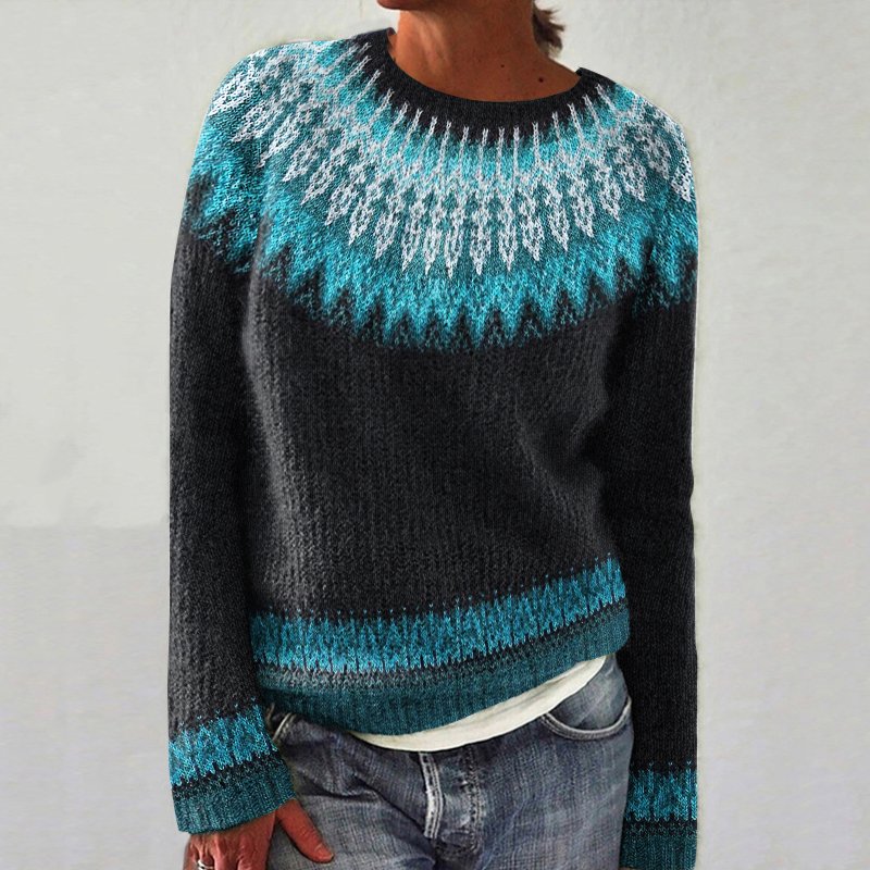 ntage Fairman Island Knit Jacquard Crew Neck Sweater