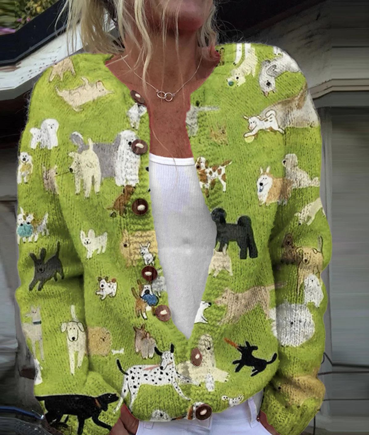 Dog Art Button Knitted Sweater Cardigan