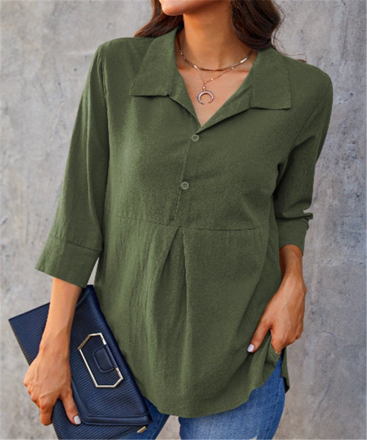 Shawl Collar Casual Plain Blouse