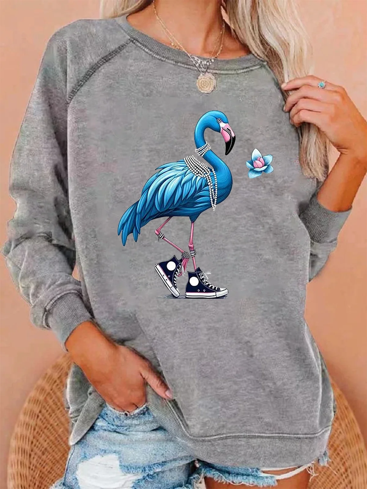 Flamingo Chuck and Pearl Comma LA Kamala Casual Round Neck Long Sleeve Sweatshirt