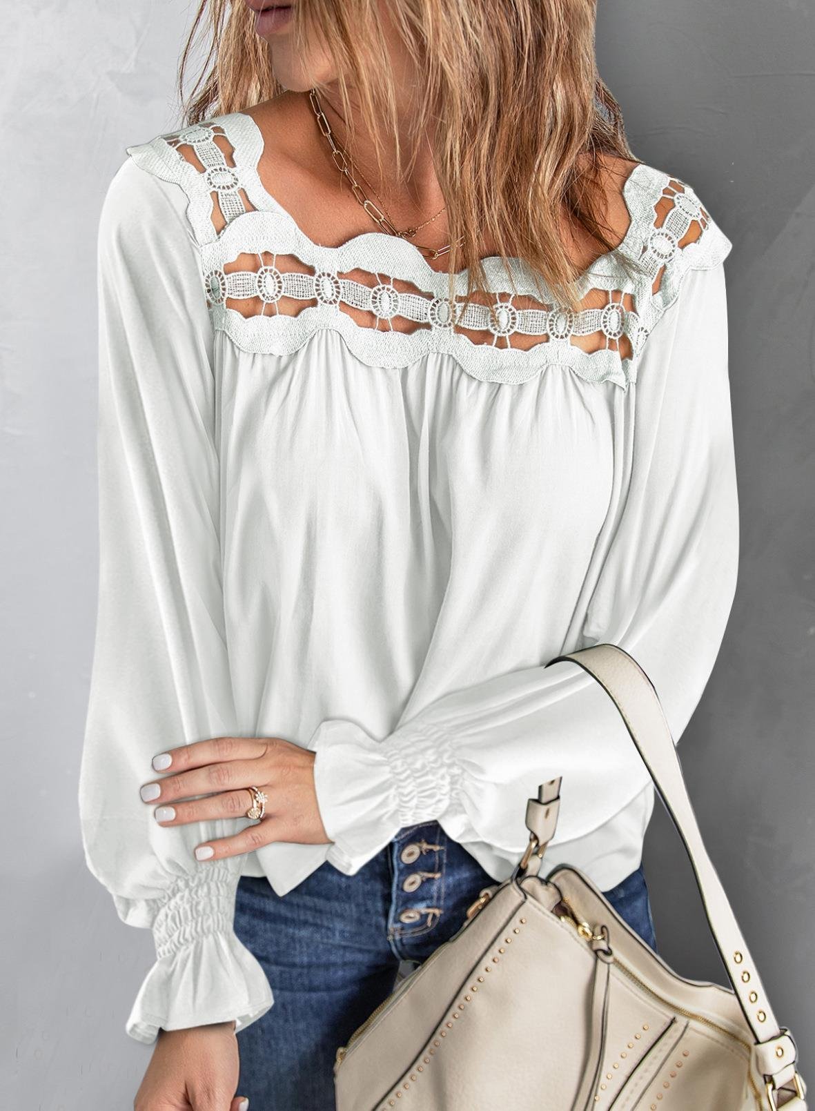 Loose Jersey Square Neck Casual Blouse