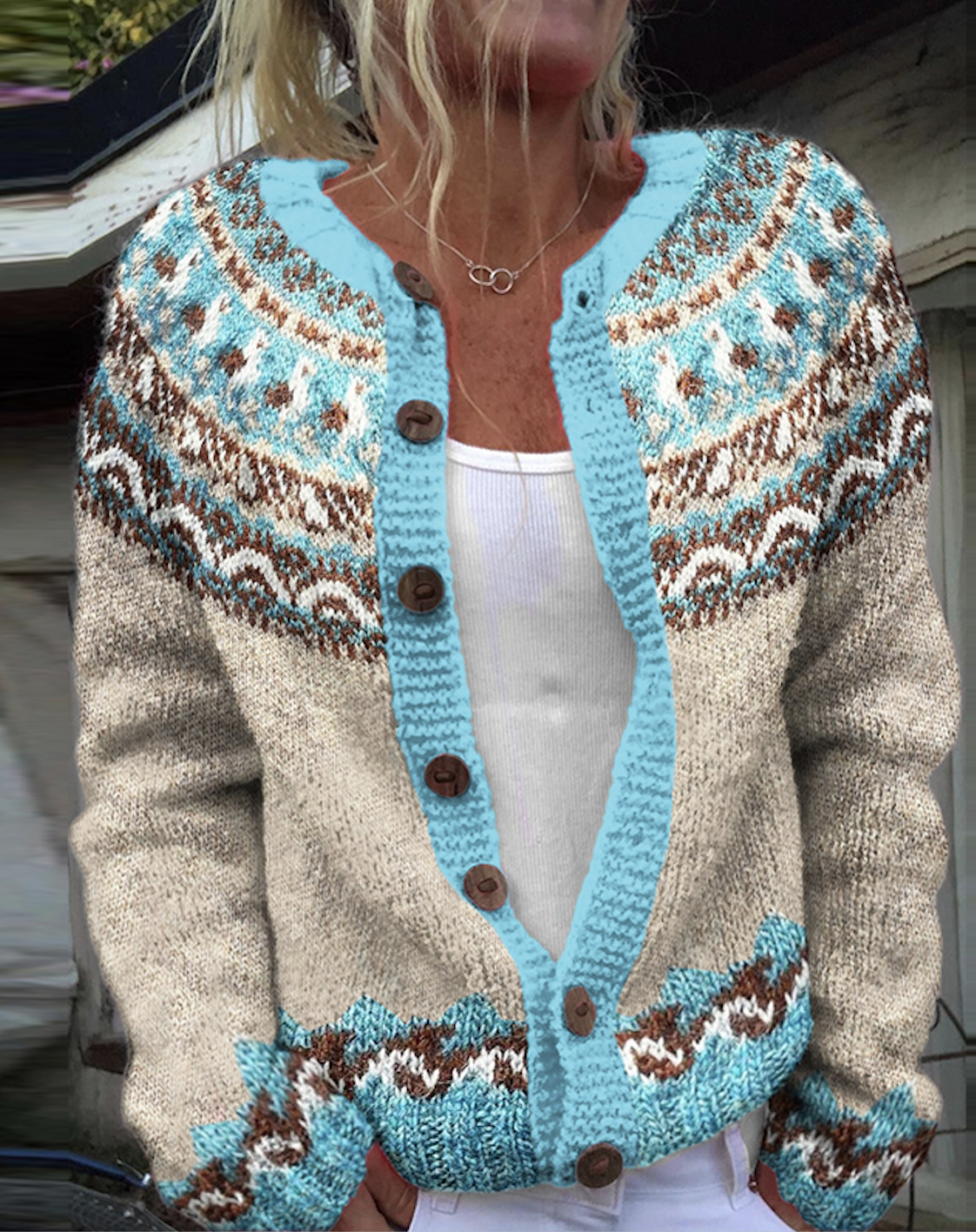 Vintage geometric pattern knitted cardigan