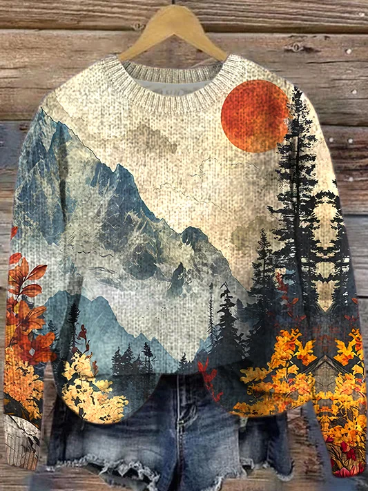 Landscape Painting Simple Knitted Sweater