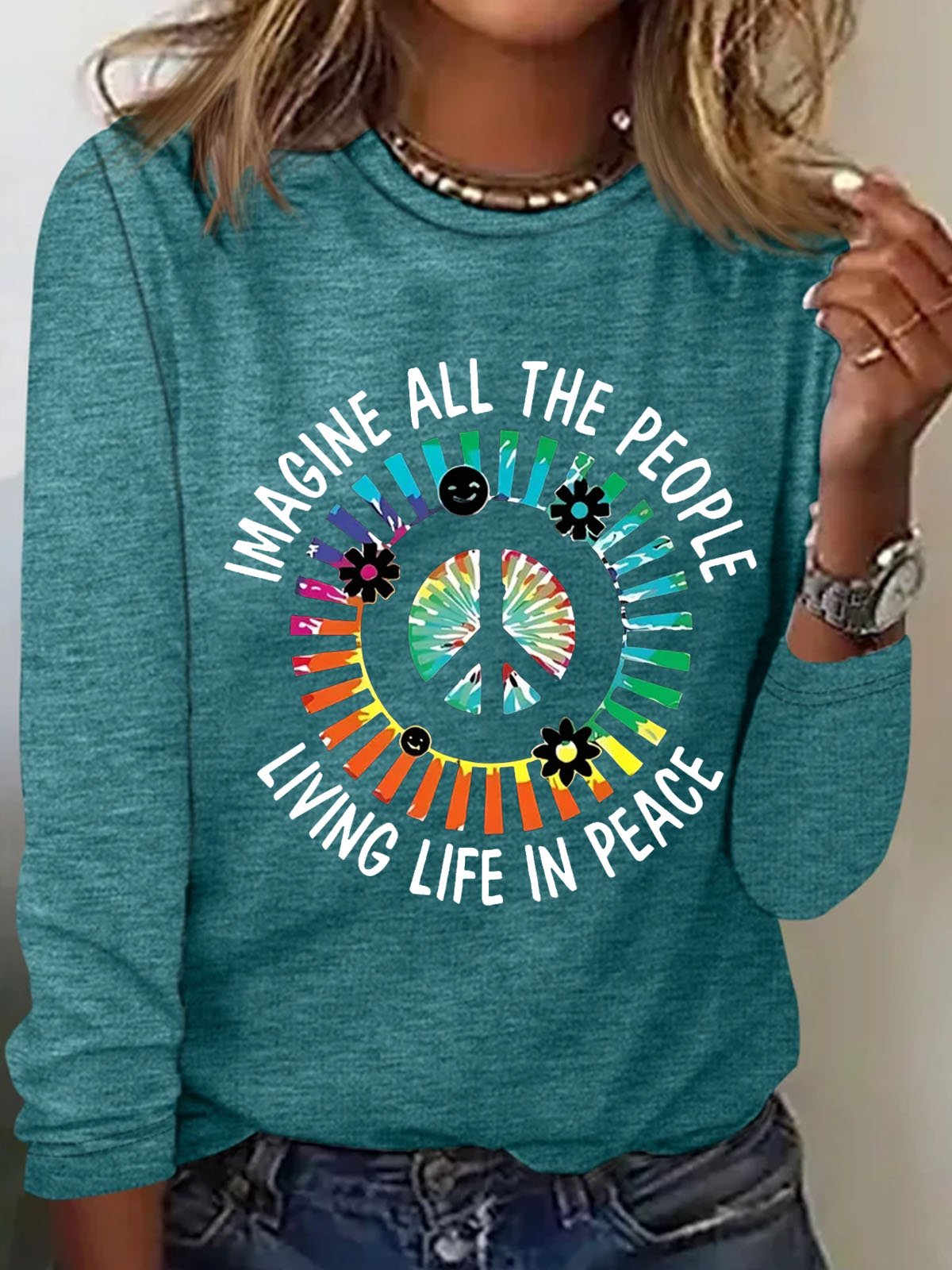 Peace Logo Printed Round Neck T-shirt