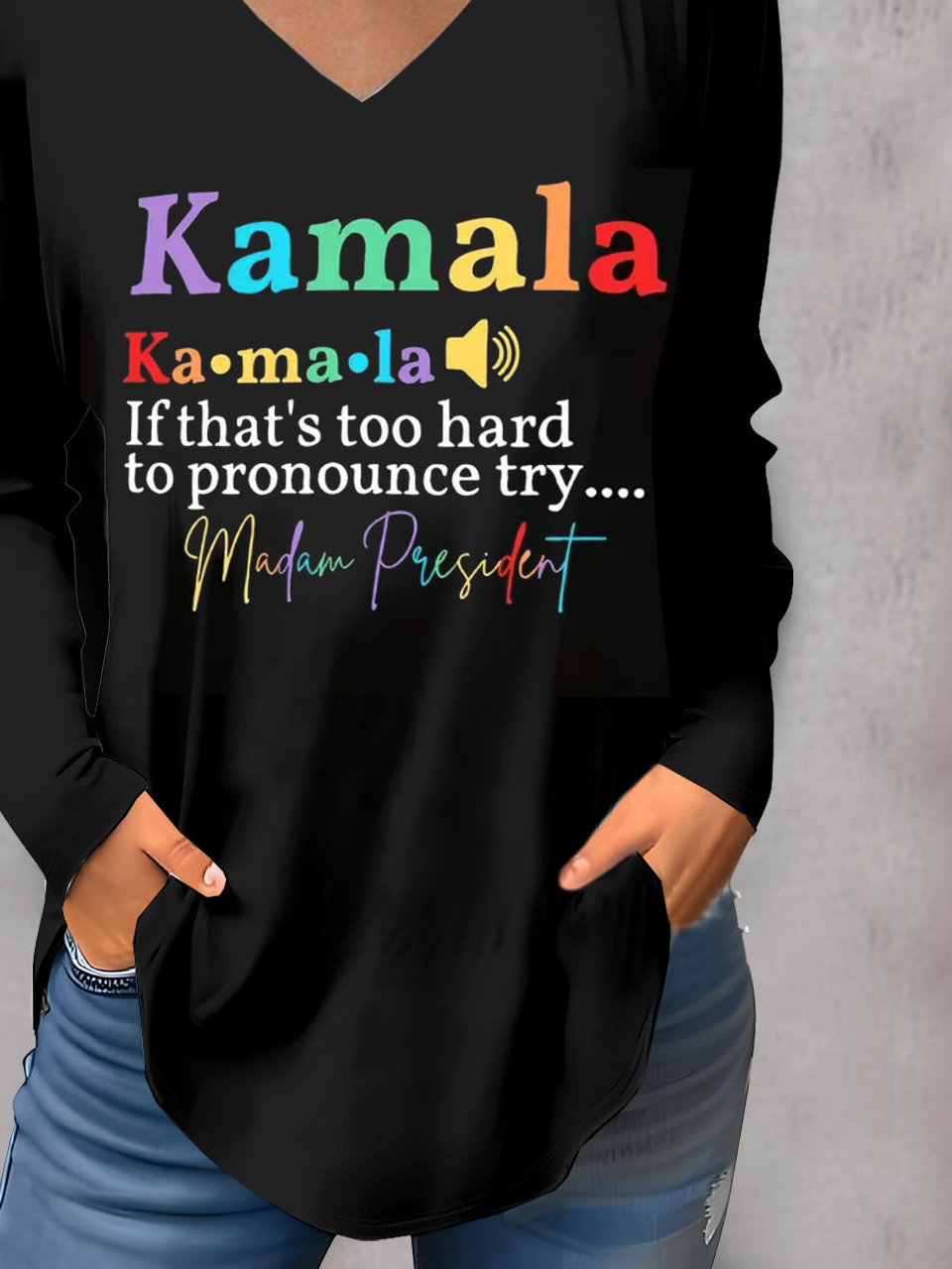 Kamala Harris letter printed V-neck T-shirt