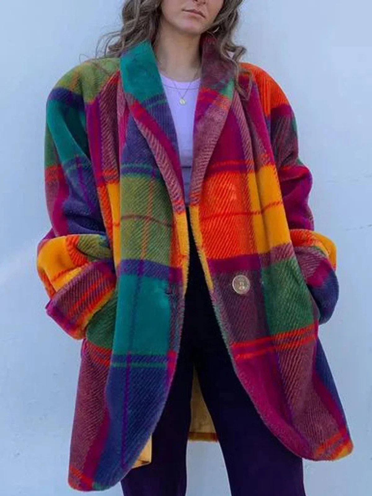 Vintage Lapel Collar Plaid Coat