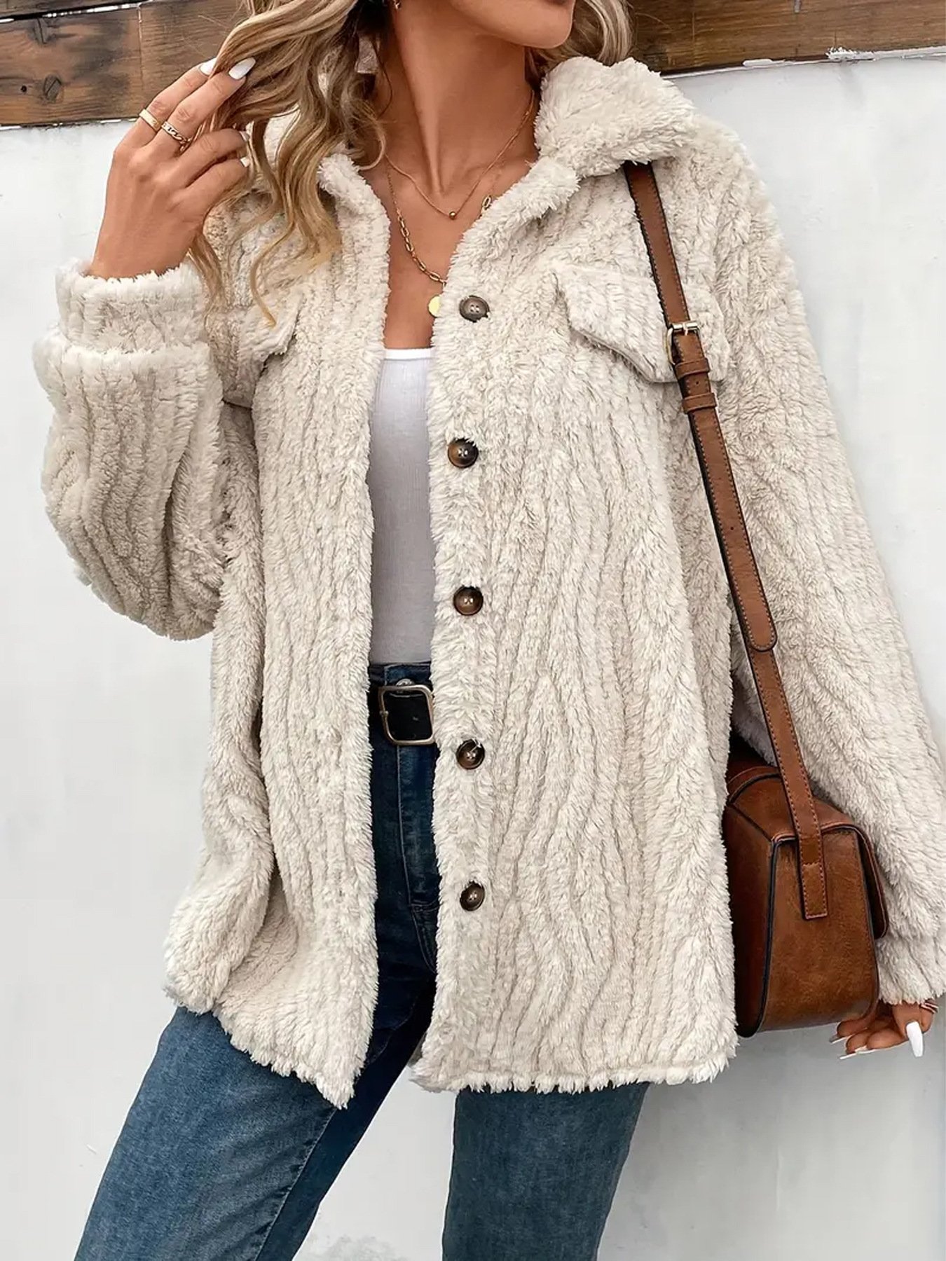 Casual Fluff/Granular Fleece Fabric Teddy Jacket