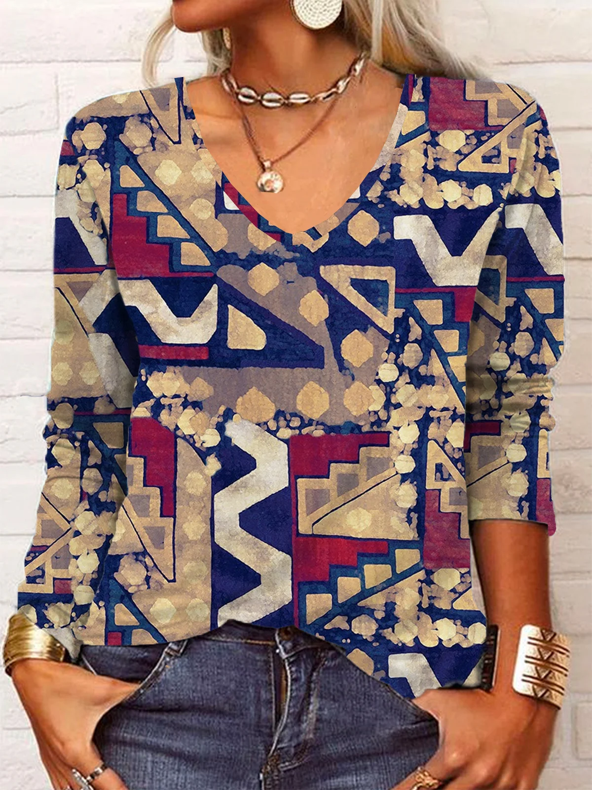 Hippie Jersey Casual Geometric T-Shirt