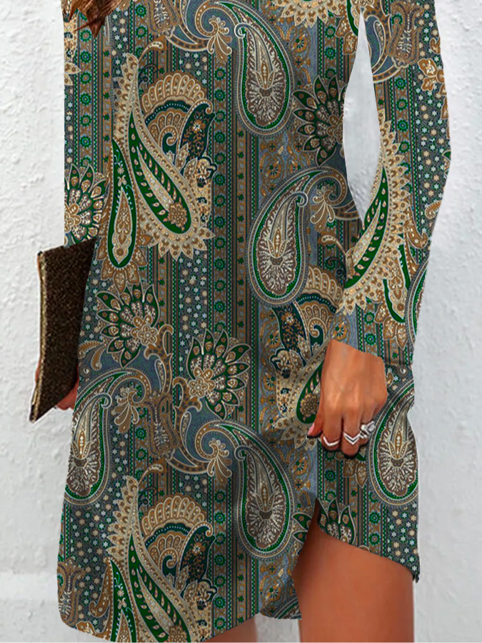 Paisley Crew Neck Jersey Vintage Dress