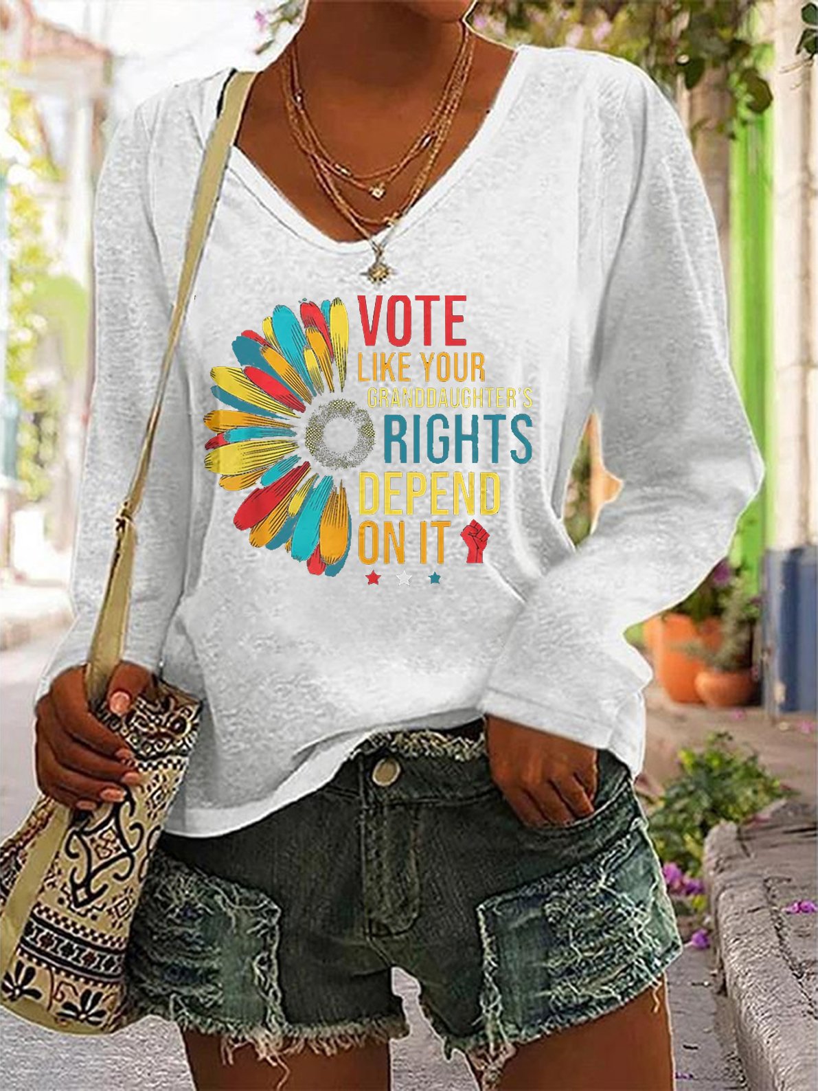 Vote Like Your Granddaughter'S Rights Depend On It Print V-Neck T-Shirt