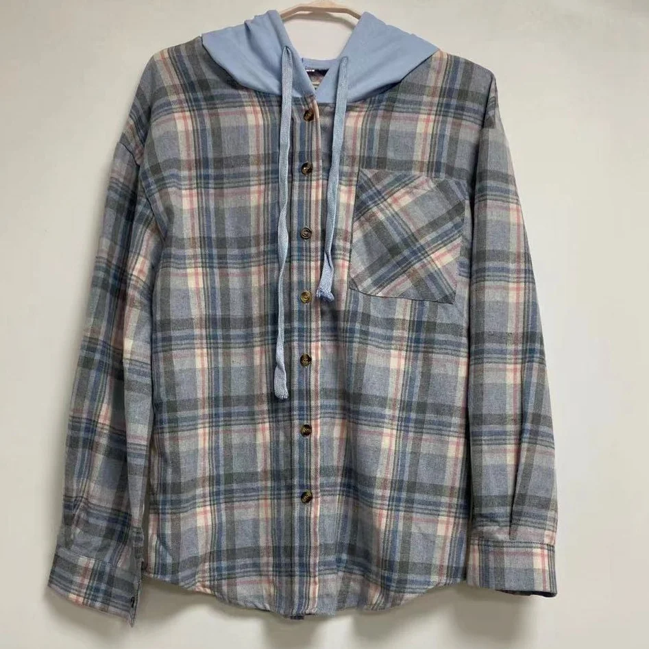 Loose Hoodie Plaid Casual Jacket