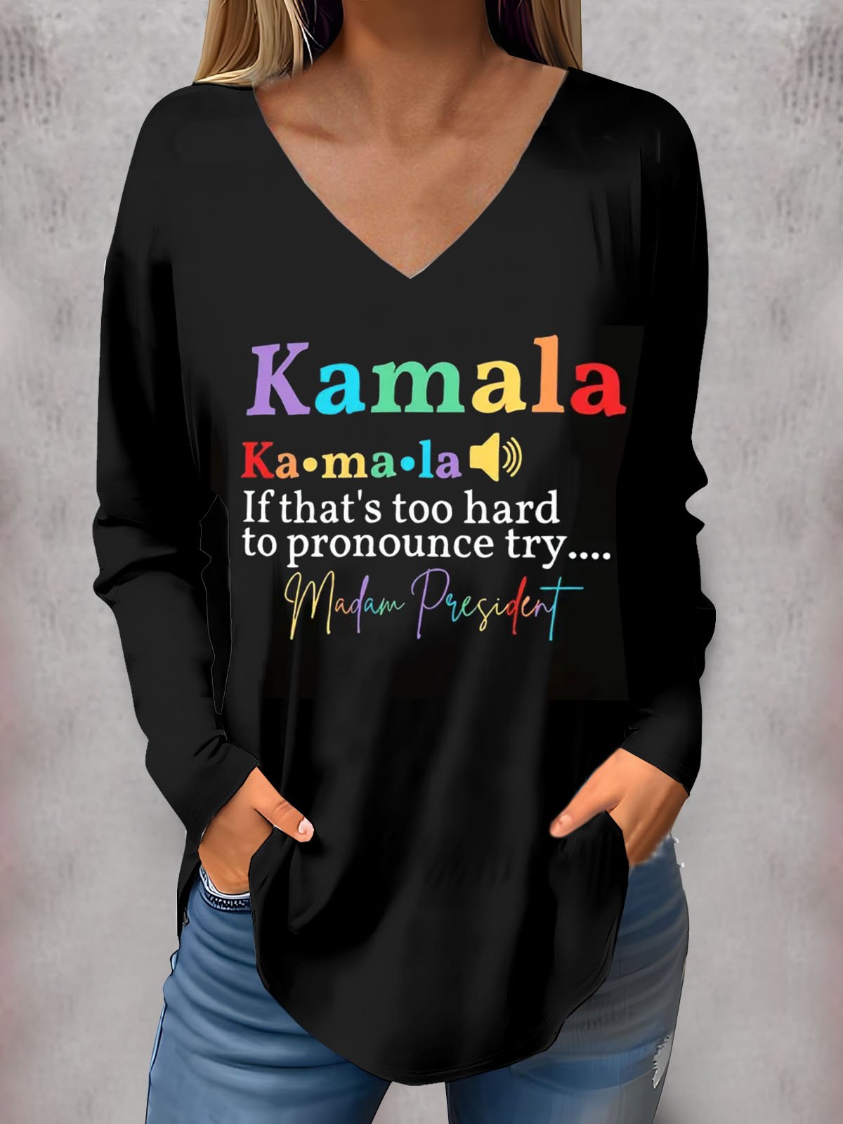 Kamala Harris letter printed V-neck T-shirt