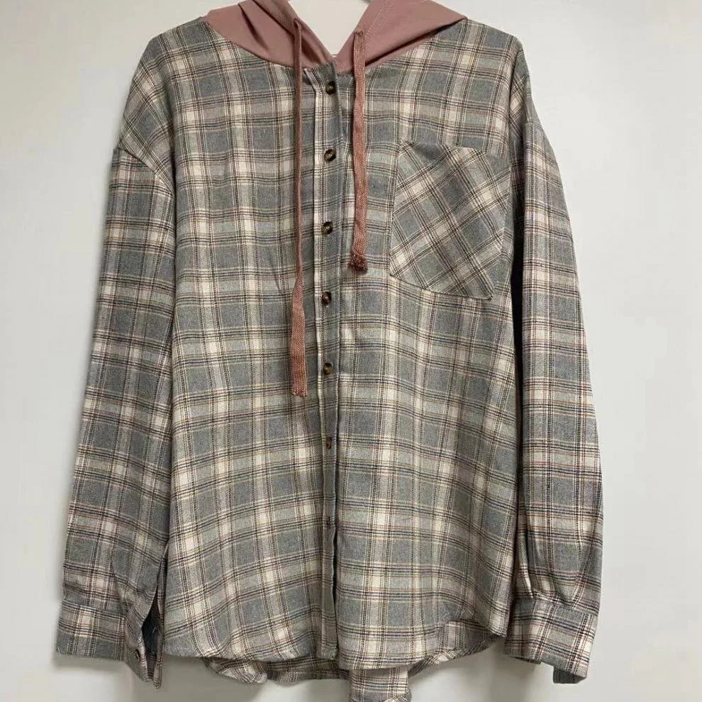 Loose Hoodie Plaid Casual Jacket