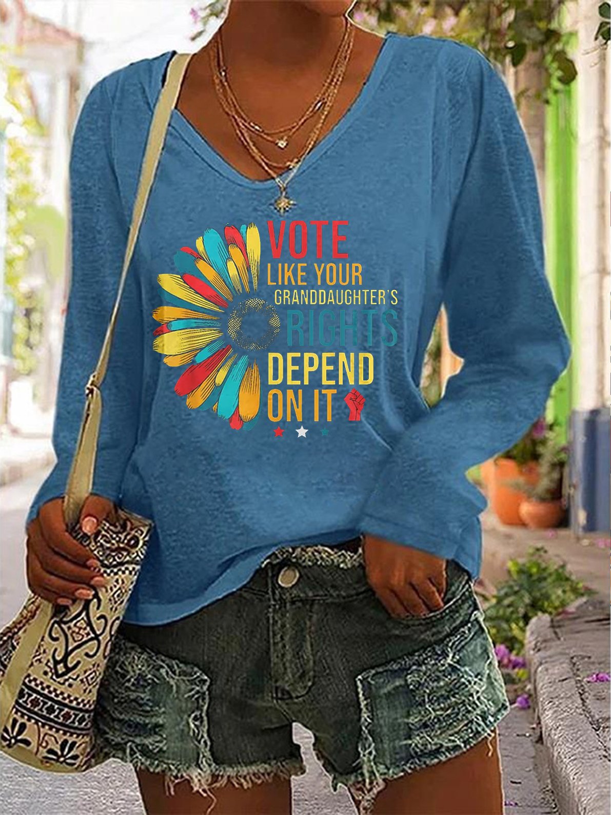 Vote Like Your Granddaughter'S Rights Depend On It Print V-Neck T-Shirt