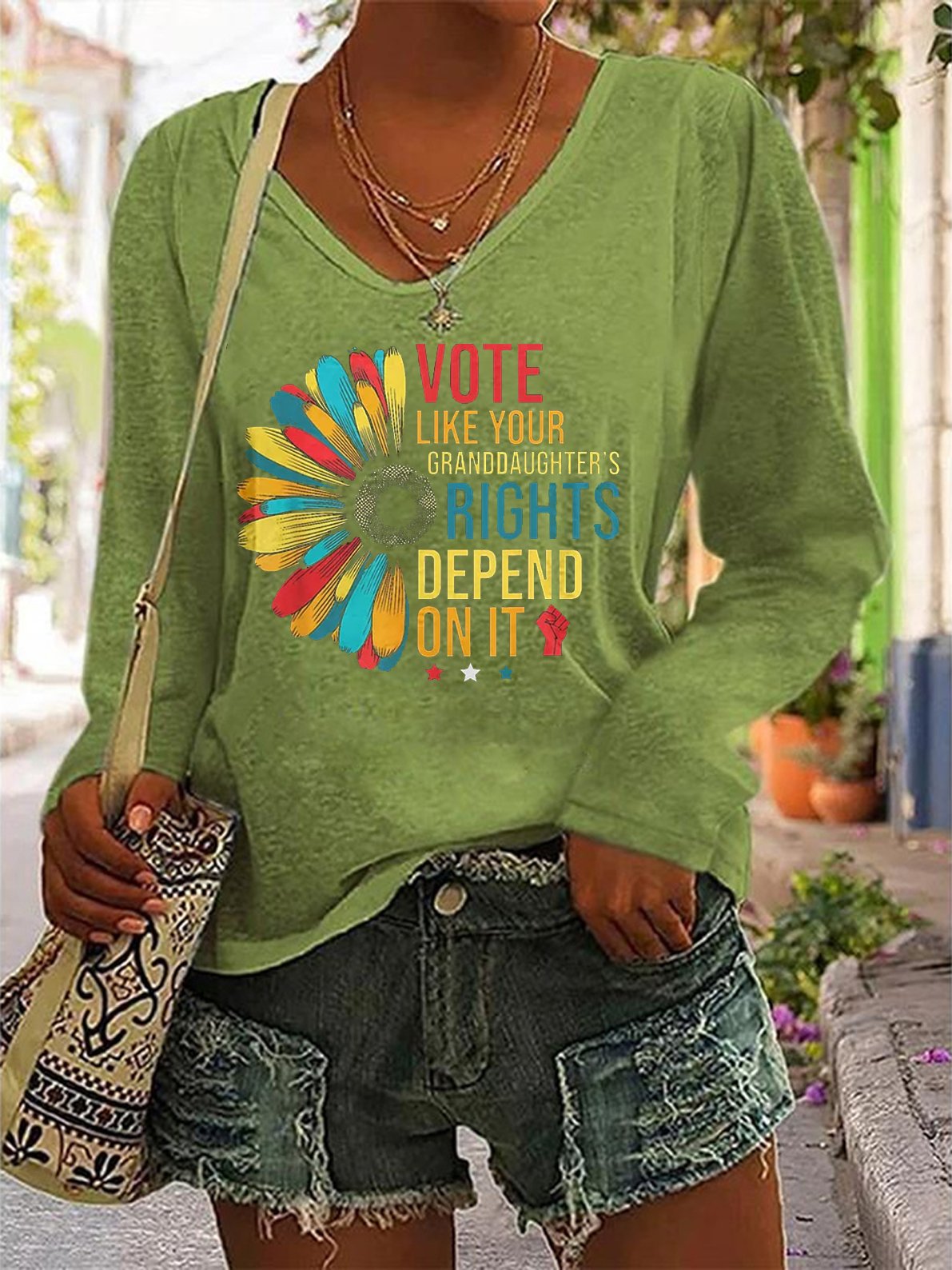 Vote Like Your Granddaughter'S Rights Depend On It Print V-Neck T-Shirt