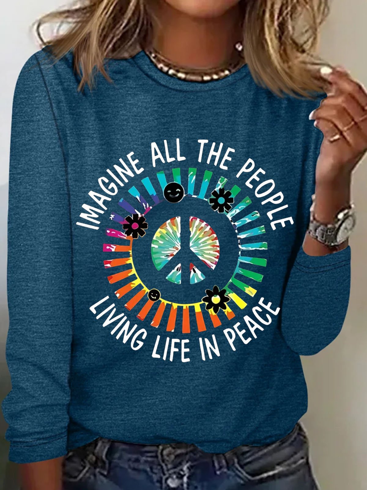 Peace Logo Printed Round Neck T-shirt