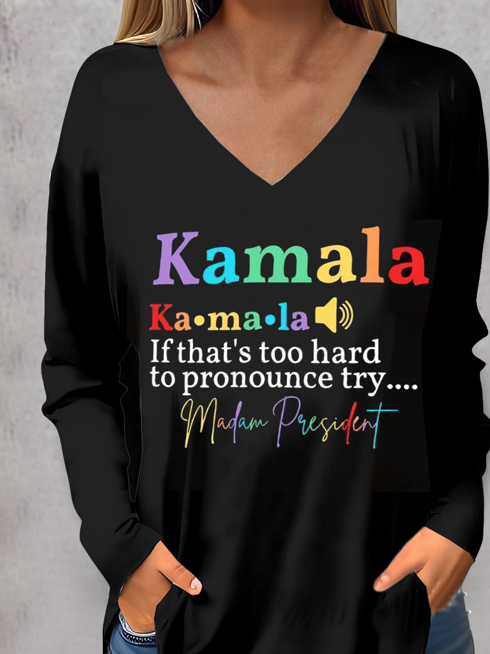 Kamala Harris letter printed V-neck T-shirt