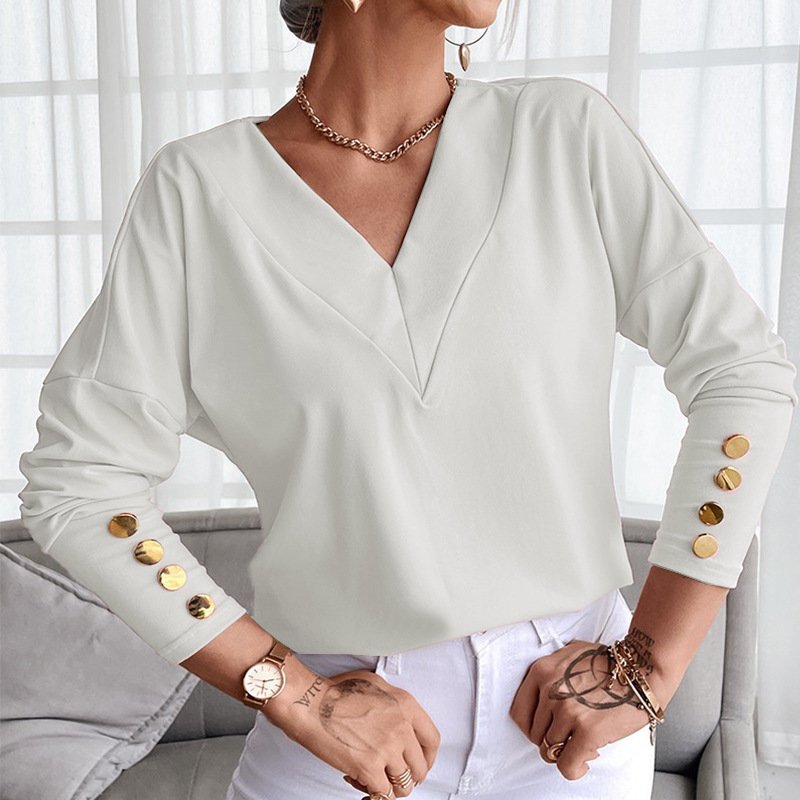 V Neck Loose Casual Jersey Blouse