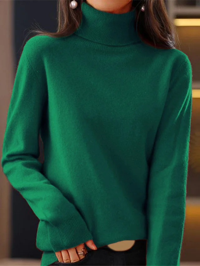 Yarn/Wool Yarn Turtleneck Casual Plain Sweater