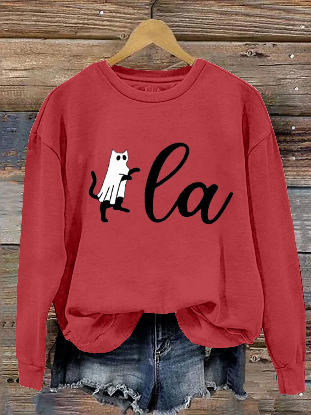 Women's Comma la Cat Halloween Print Sweatshirt