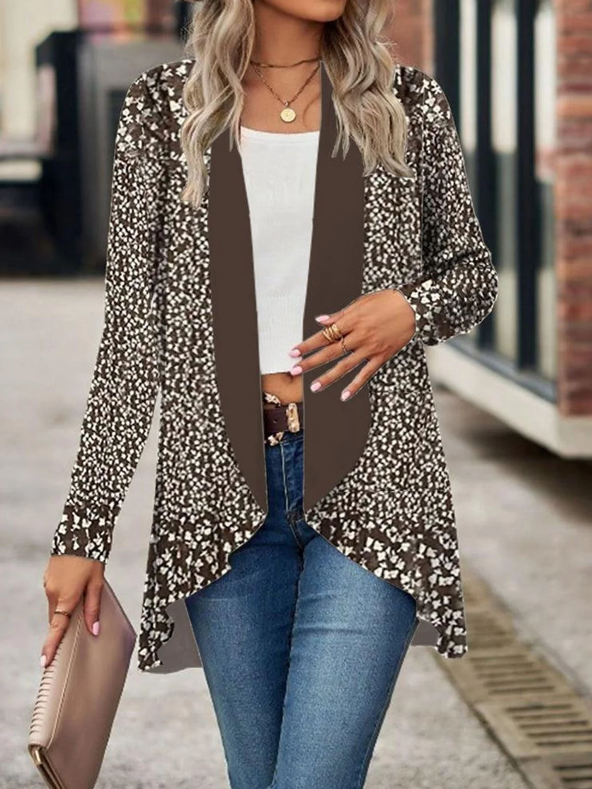 Floral printed casual cardigan