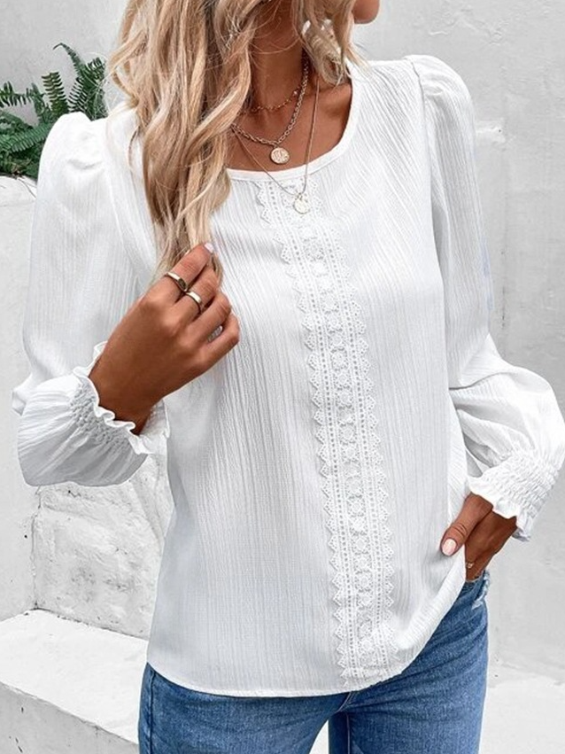 Casual Lace Crew Neck Loose Blouse