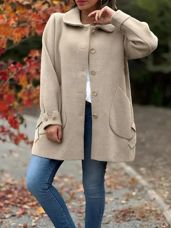 Shawl Collar Loose Plain Casual Coat