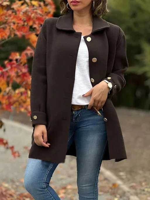 Shawl Collar Loose Plain Casual Coat