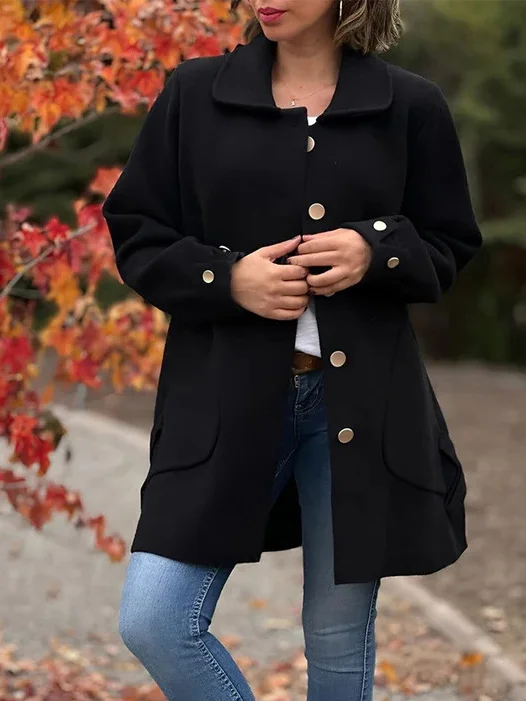 Shawl Collar Loose Plain Casual Coat