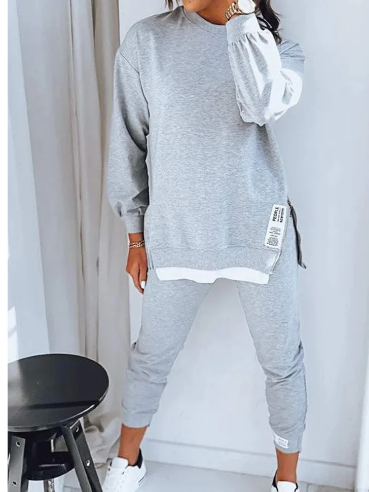 Loose Casual Jersey Crew Neck Two-Piece Set