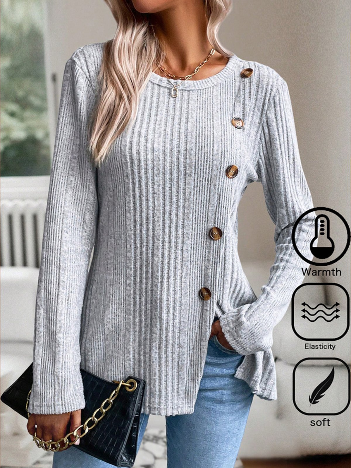 Casual Knitted Buckle Loose T-Shirt