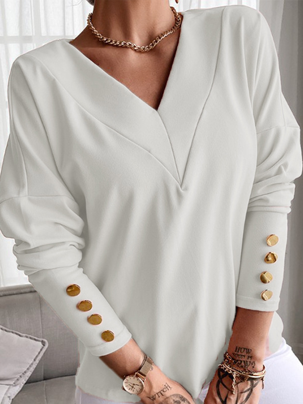 V Neck Loose Casual Jersey Blouse