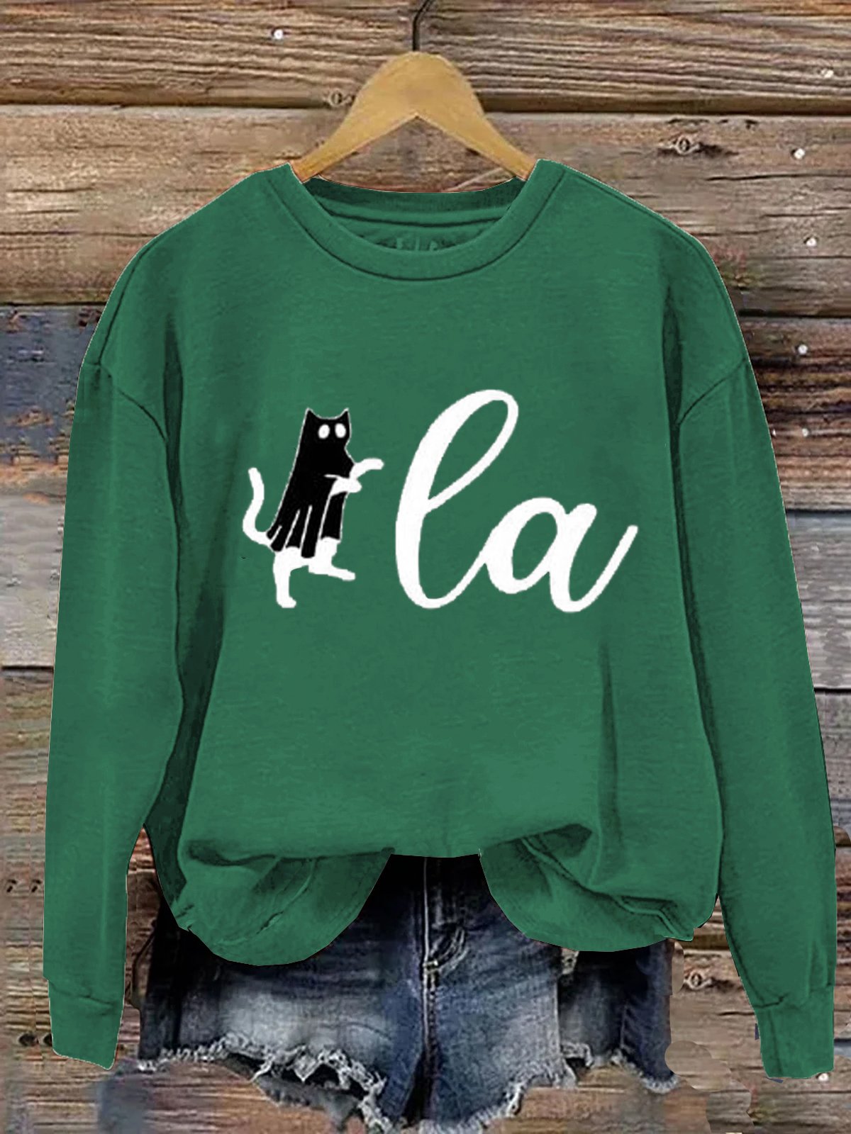 Women's Comma la Cat Halloween Print Sweatshirt