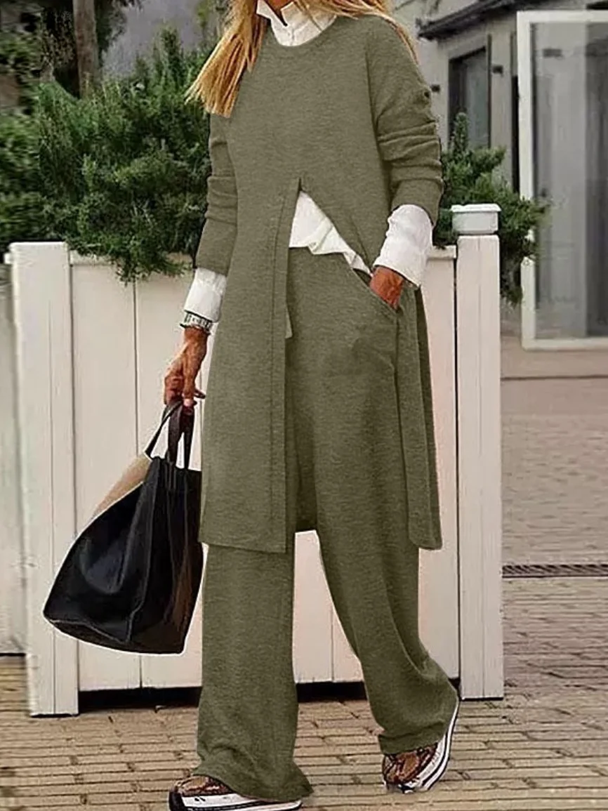 Jersey Casual Crew Neck Loose Two-Piece Set