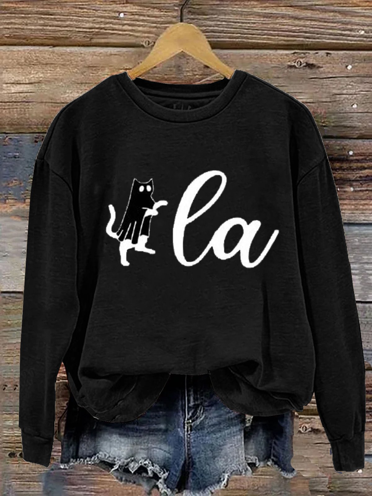 Women's Comma la Cat Halloween Print Sweatshirt