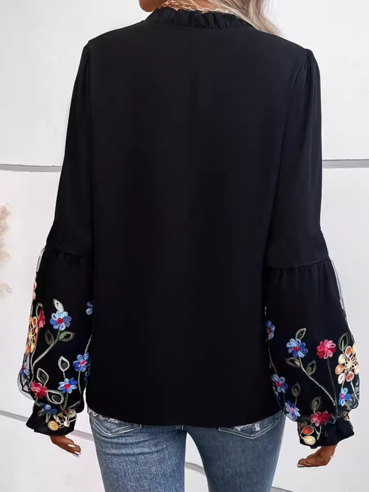 Embroidery Casual Plain Blouse