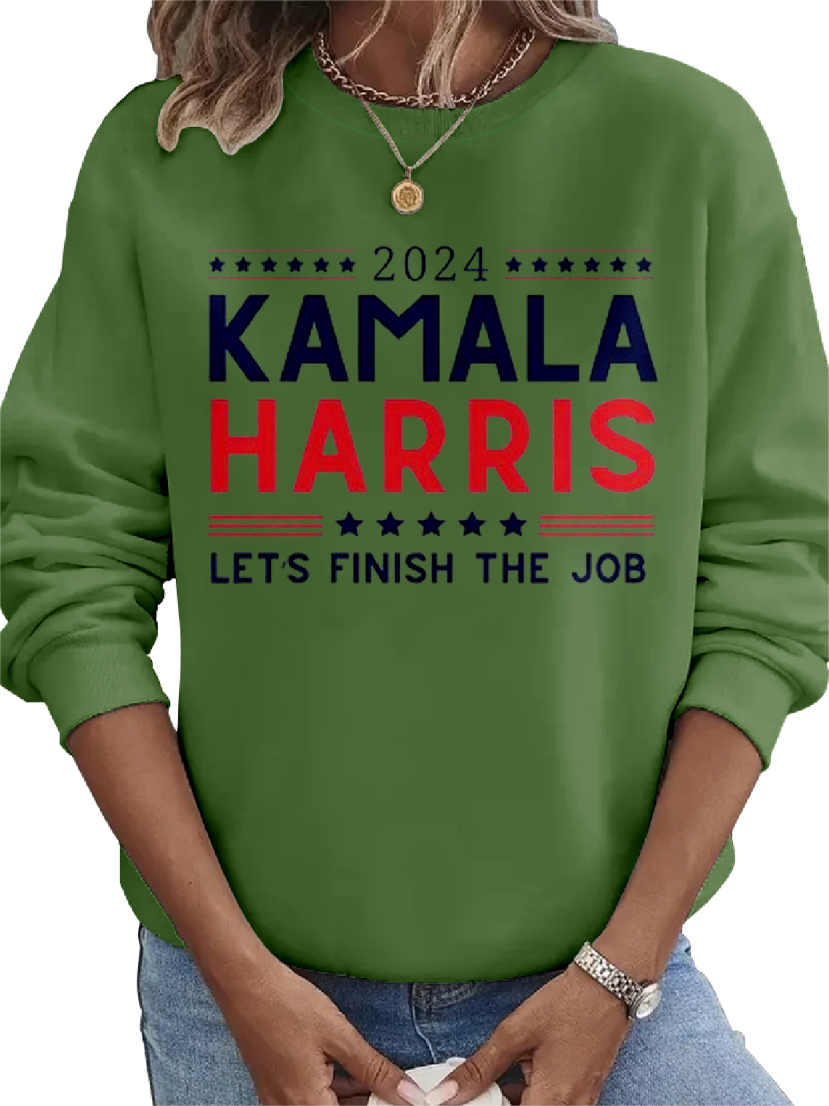 2024 Kamala Harris Let's Finish The Job Crew Neck Loose Casual Sweatshirt