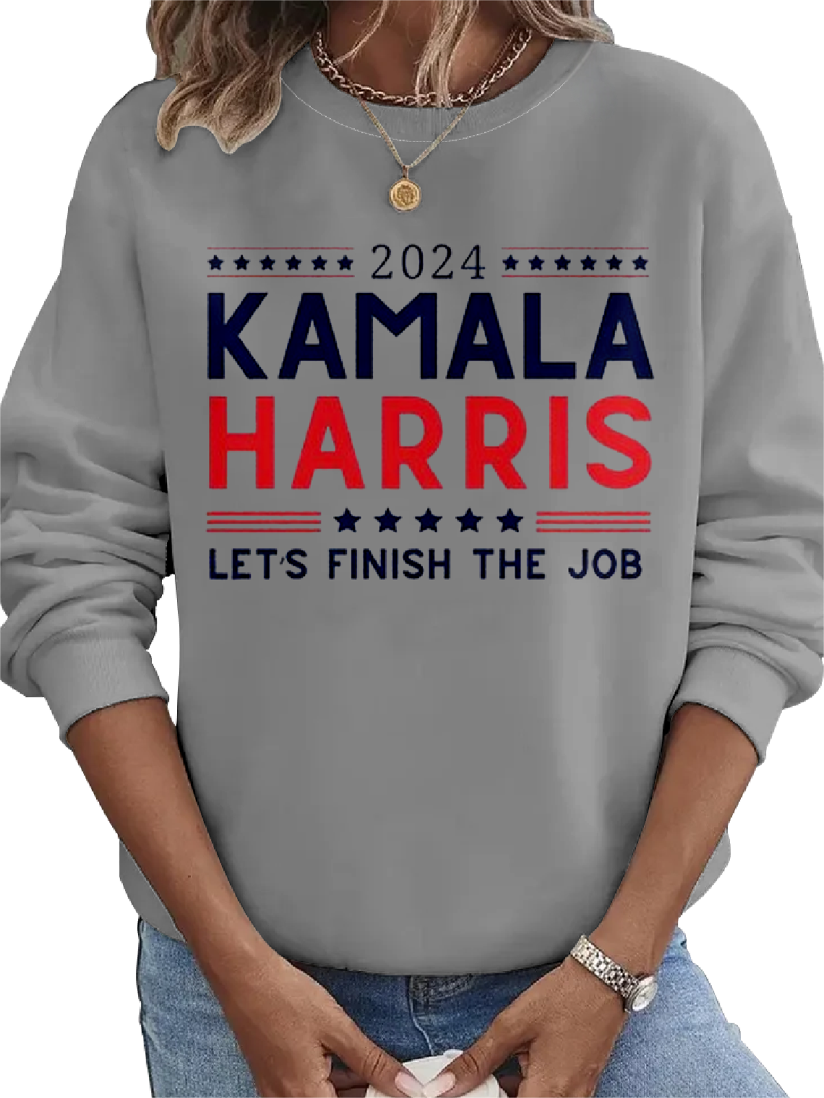 2024 Kamala Harris Let's Finish The Job Crew Neck Loose Casual Sweatshirt