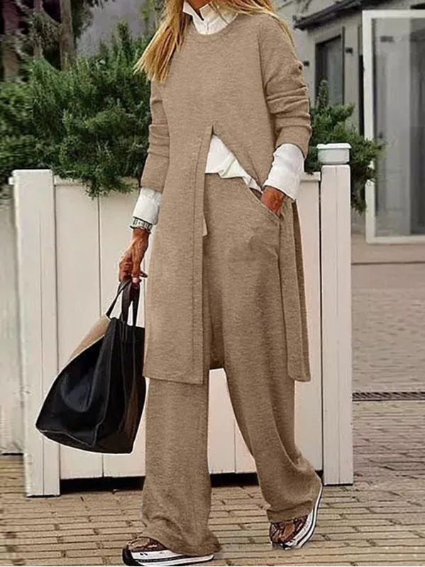 Jersey Casual Crew Neck Loose Two-Piece Set