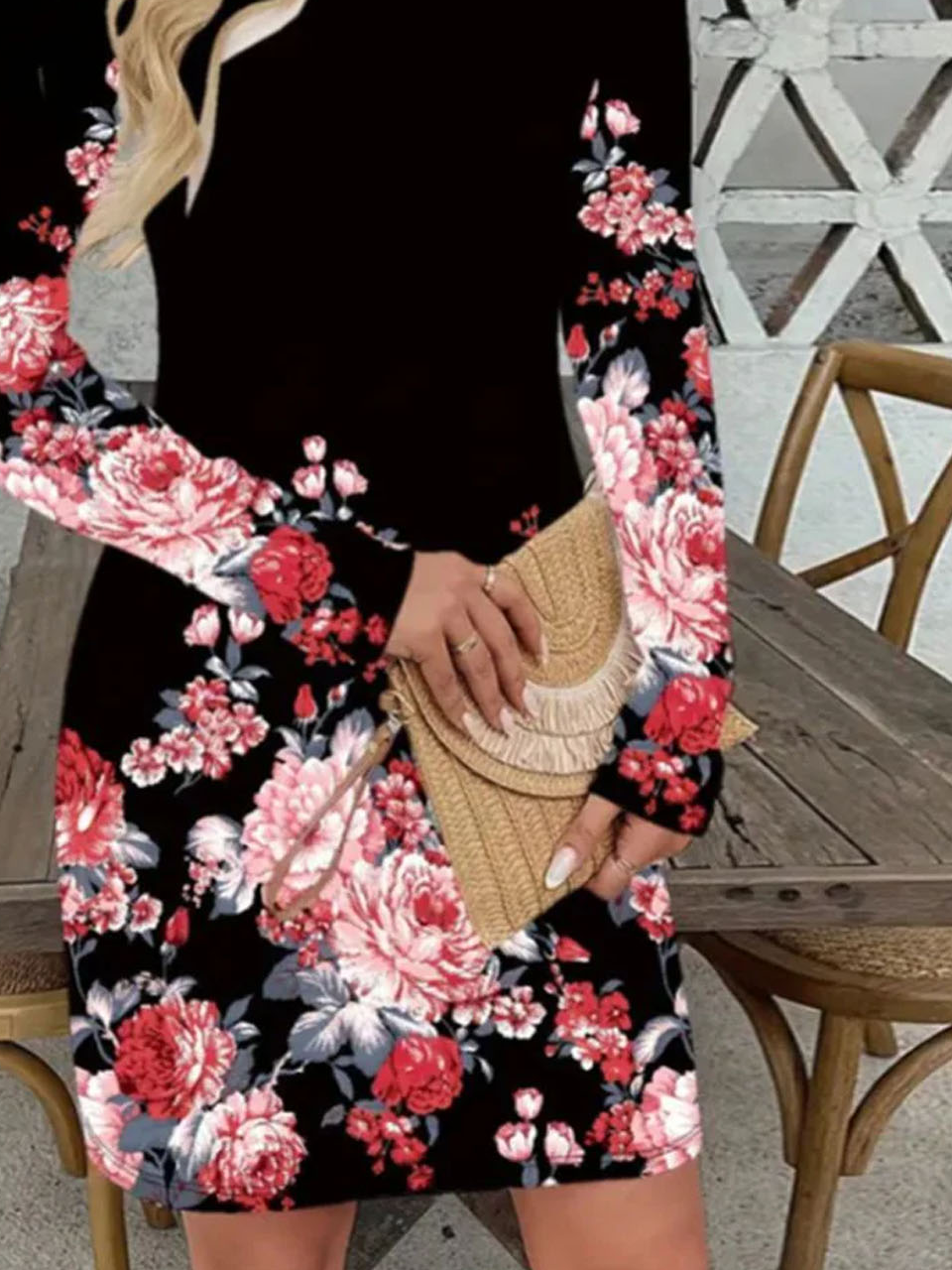 Floral printed casual round neck dress