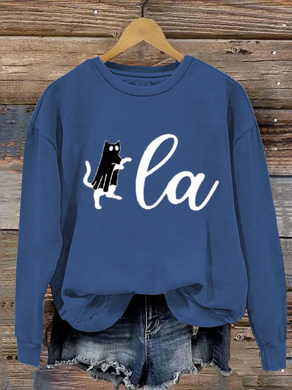 Women's Comma la Cat Halloween Print Sweatshirt