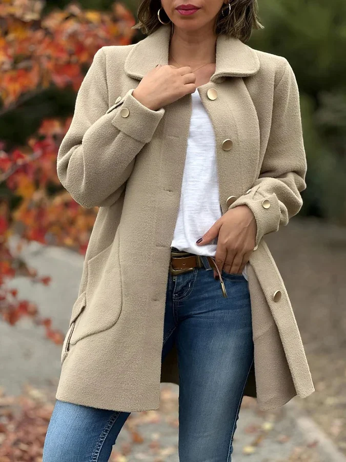 Shawl Collar Loose Plain Casual Coat