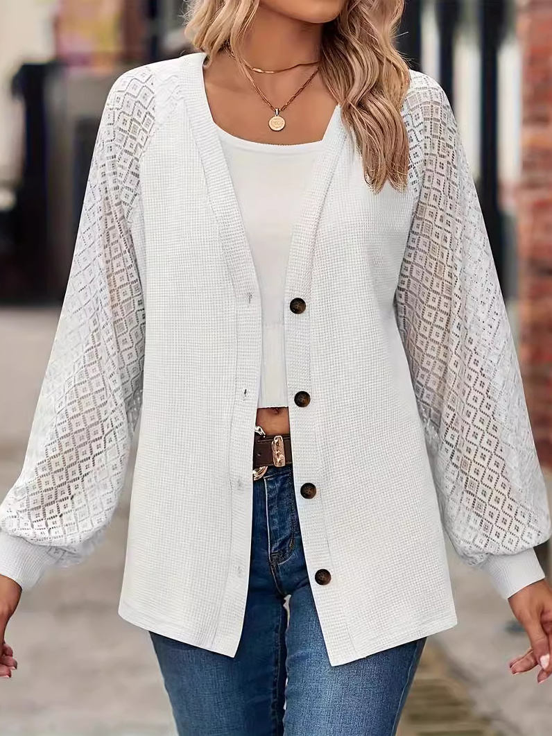 V Neck Loose Casual Plain Jacket