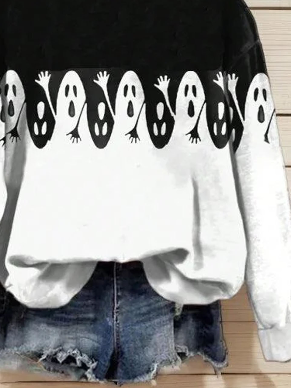 Halloween ghost print casual round neck pullover sweatshirt