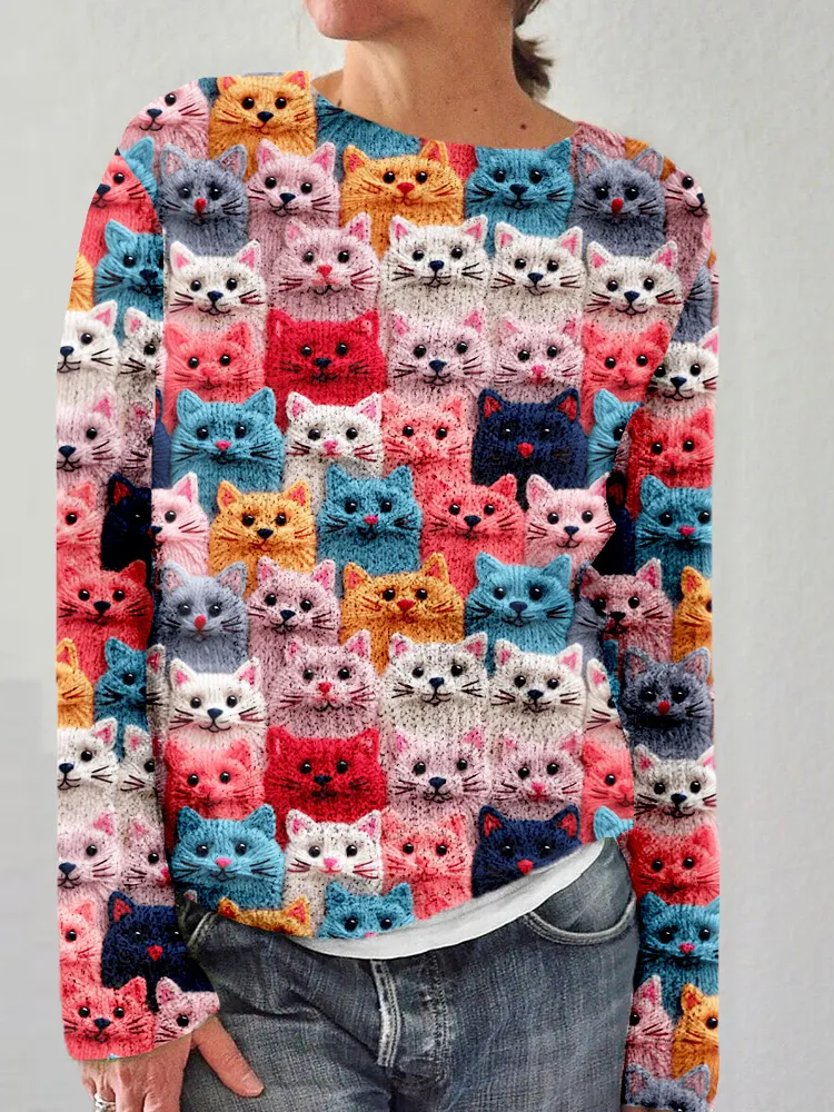 Cat Simple Loose Knitted Sweater