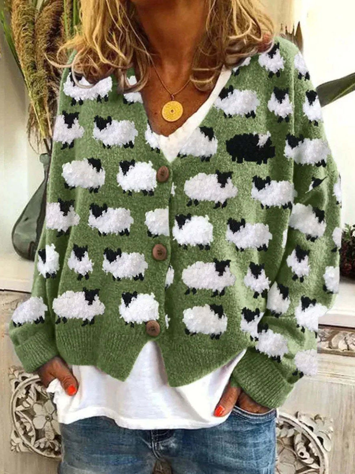 Funny sheep knitted cardigan